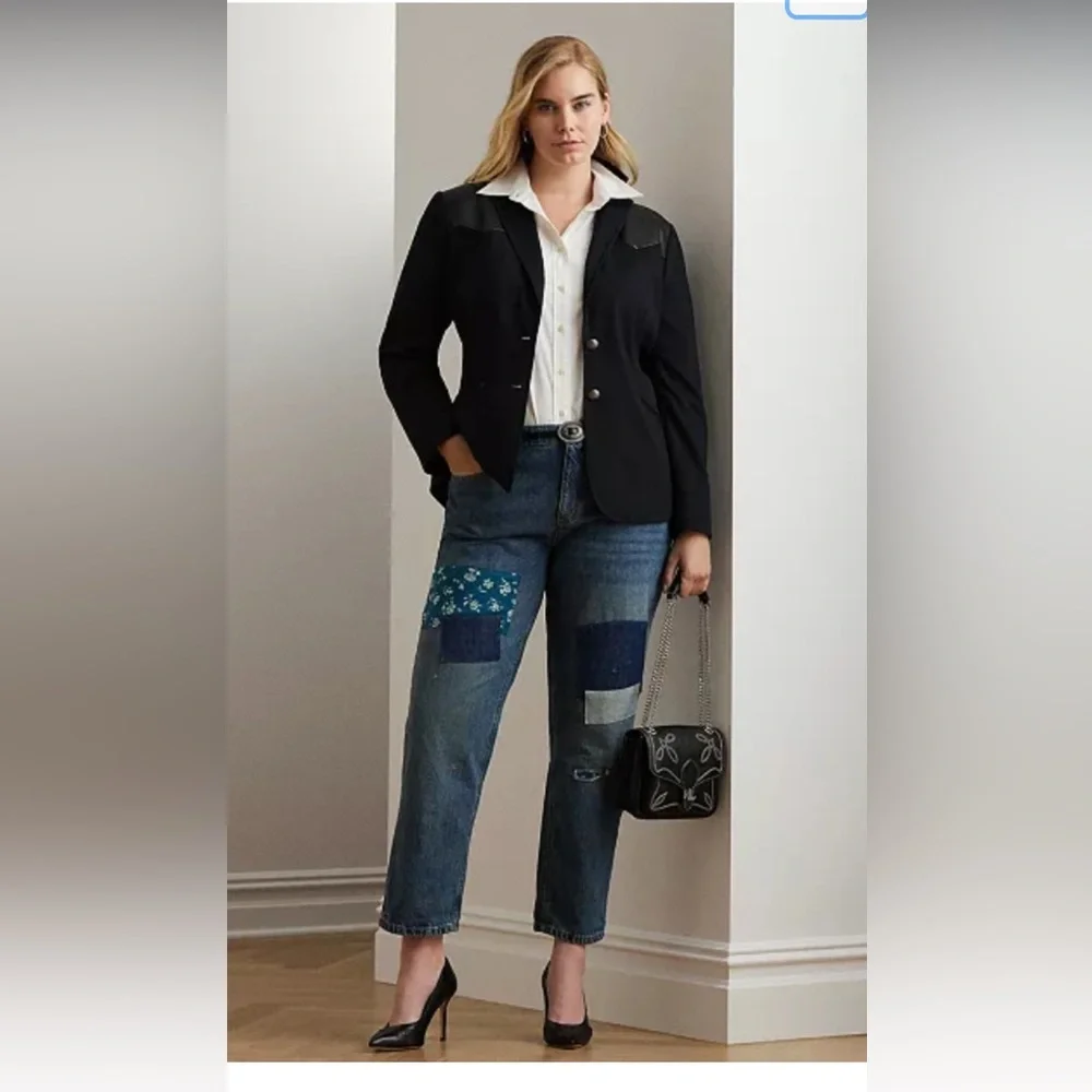 Lauren Ralph Lauren 100% Cotton Patchwork Boyfriend Jean Size 14